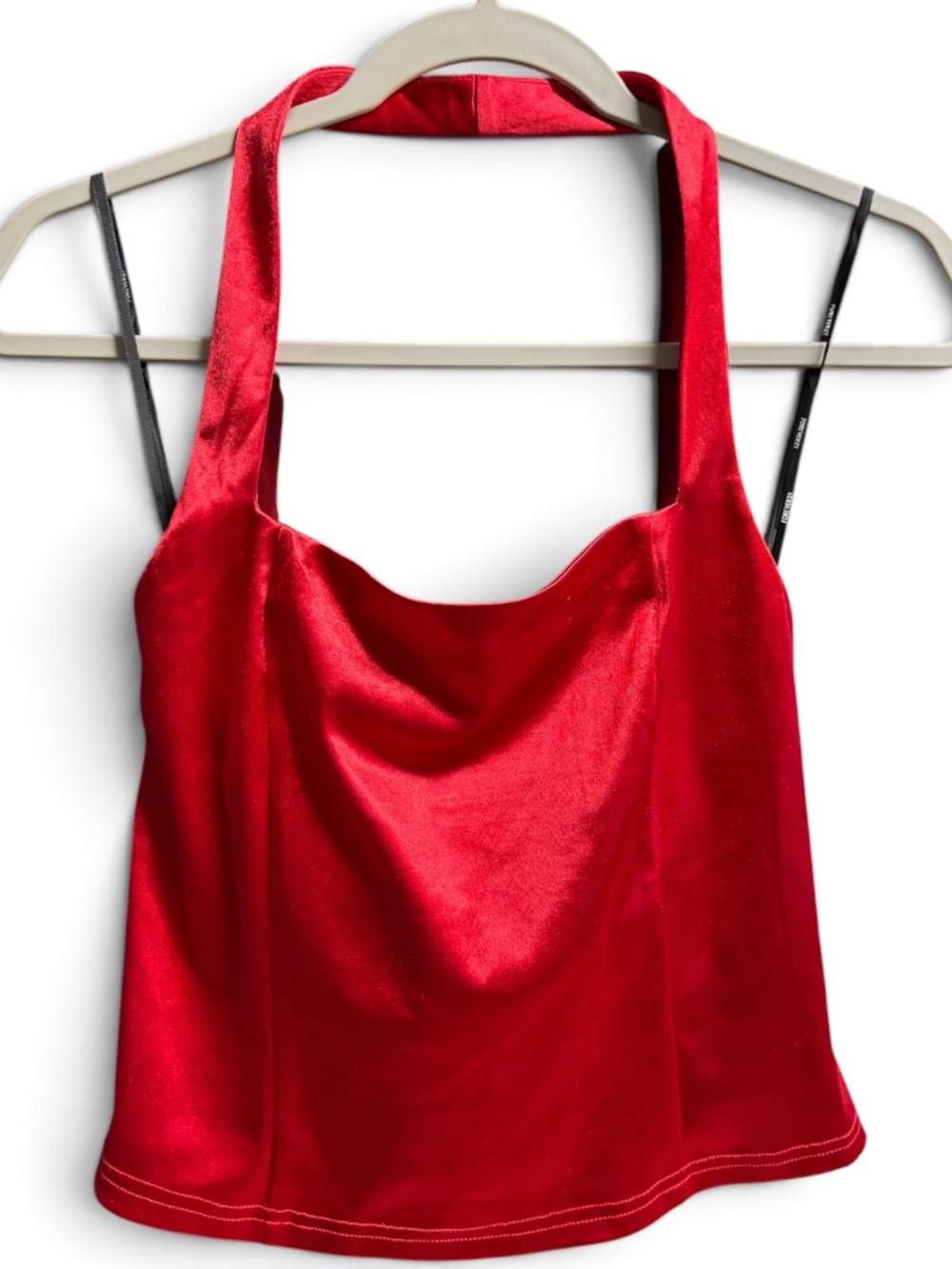 Forever 21 Red Satin Halter Crop Top Cowl Neck Holiday NWT Size M